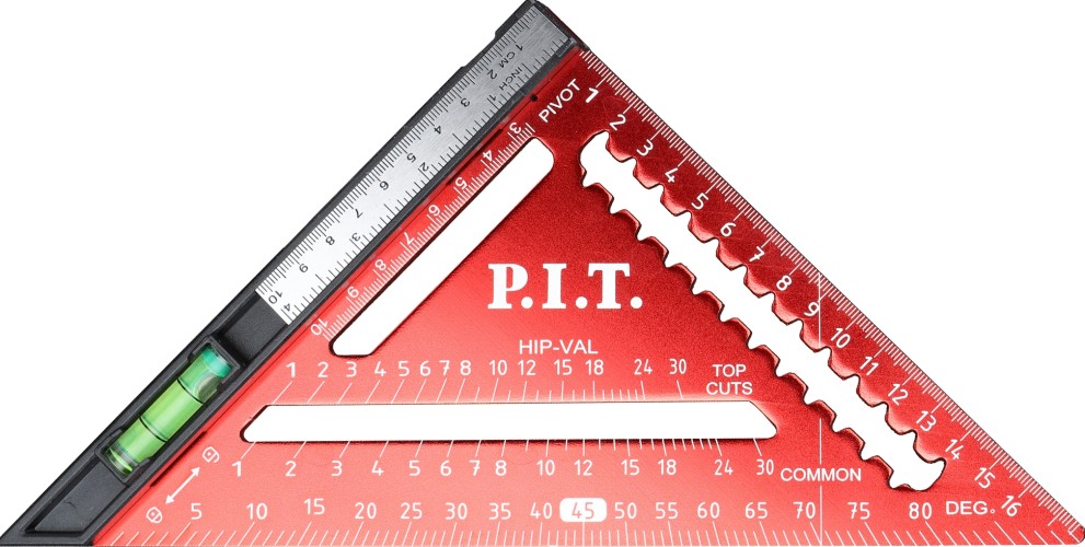 Угольник P.I.T. HSQR04-0180B Свенсона, плотницкий с пузырьковым уровнем, 180 мм
