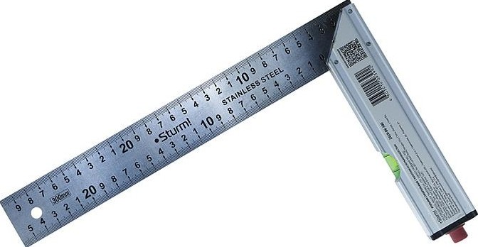 Угольник Sturm 2020-06-300 с уровнем и карандашом, 300 мм, нерж.сталь