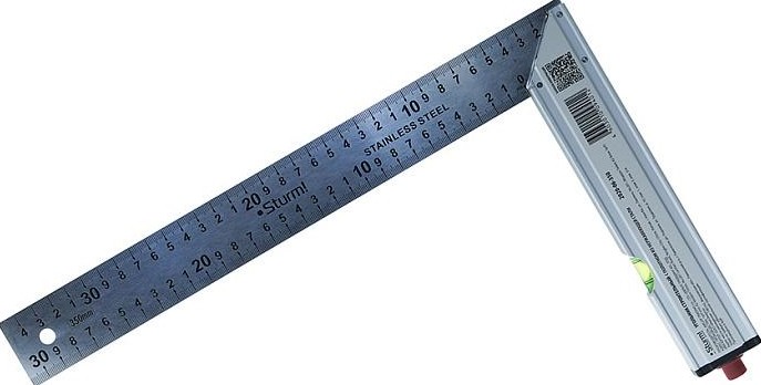 Угольник Sturm 2020-06-350 с уровнем и карандашом, 350 мм, нерж.сталь