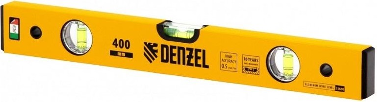 Уровень строительный DENZEL  400 мм, фрезерованный, 3 глазка, алюминиевый 33680