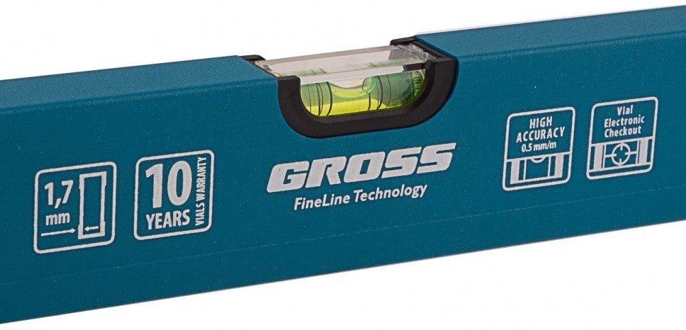 Уровень строительный GROSS 1000 мм алюминиевый усиленный, 3 глазка// 33630 - изображение 2