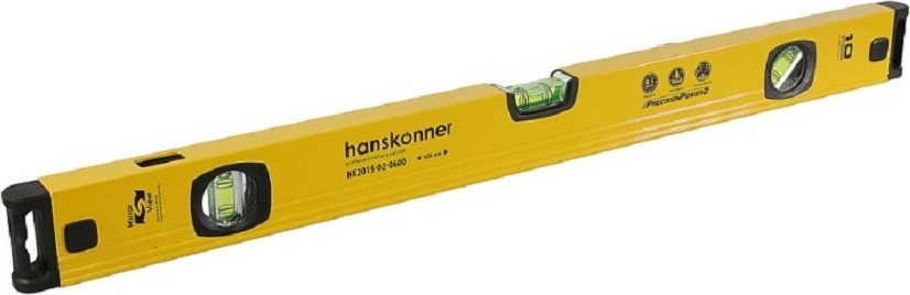 Уровень строительный HANSKONNER HK2015-02-0600 алюм.600мм,3 колбы,усилен,фрезеров.,двойной обзор,