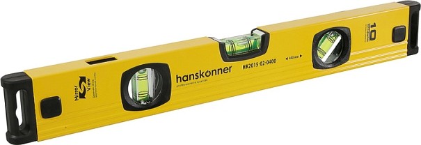 Уровень строительный HANSKONNER HK2015-02-0400 алюм.400мм,3 колбы,усилен,фрезеров., двойной обзор