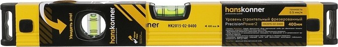 Уровень строительный HANSKONNER HK2015-02-0400 алюм.400мм,3 колбы,усилен,фрезеров., двойной обзор - изображение 3