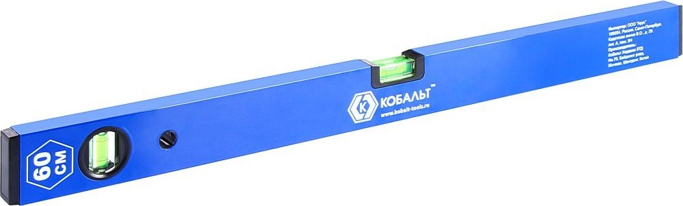 Уровень строительный Кобальт 242-939 оптима, 600 мм, профиль 20x49 мм, 2 глазка.