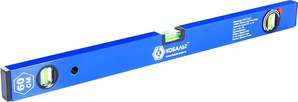 Уровень строительный Кобальт 243-059 комфорт, магнитный 600 мм, профиль 20x49 мм, 3 гла