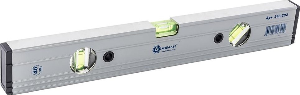 Уровень строительный Кобальт 243-202 экстра, 400 мм, профиль 23x59 мм, 3 глазка.
