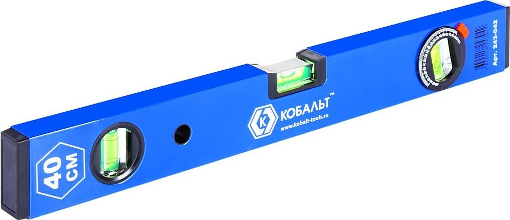 Уровень строительный Кобальт 243-042 комфорт, магнитный 400 мм, профиль 20x49 мм, 3 гла