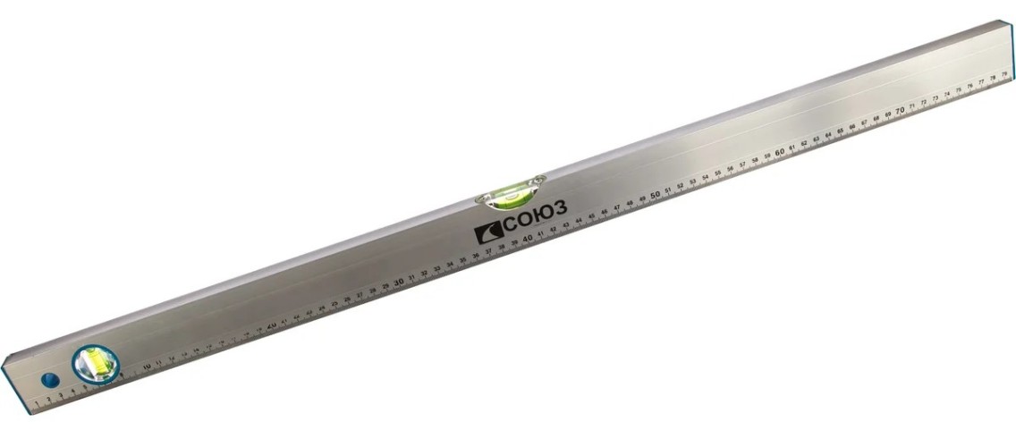 Уровень строительный СОЮЗ 2015-07-800С алюминиевый 800мм, 2 глазка, линейка