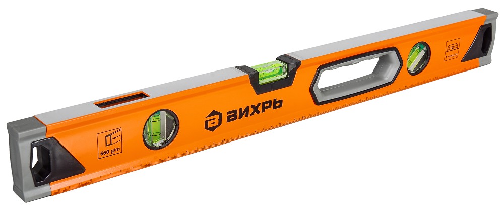 Уровень ВИХРЬ 600 мм алюминиевый "усиленный" 3 глазка (1 зеркальный), 2 73/11/4/10