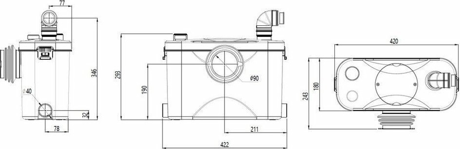 Установка канализационная UNIPUMP SANIVORT 405 M 8м с ножом (центр. вход) 30924 - изображение 4