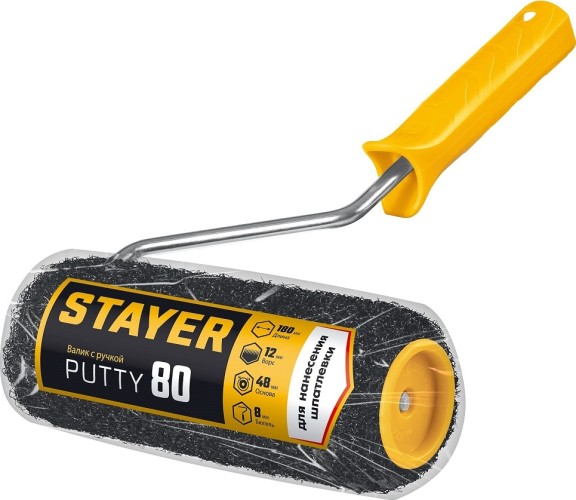 Валик малярный стержневой STAYER PUTTY 80 мм, 180 мм, 8 мм ручка, для шпатлевки 03642-18 - изображение 2