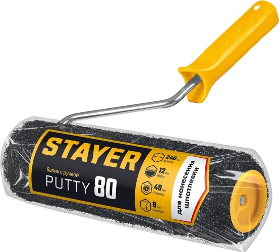 Валик малярный стержневой STAYER PUTTY 80 мм, 240 мм, 8 мм ручка, для шпатлевки 03642-24 - изображение 2