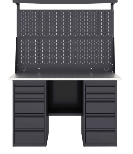 Верстак слесарный двухтумбовый GREENBERG VERSTAK_Y2_Р2_1400 с перфопанелью двойной с ящиками - изображение 3