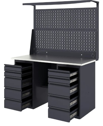 Верстак слесарный двухтумбовый GREENBERG VERSTAK_Y2_Р2_1400 с перфопанелью двойной с ящиками - изображение 2