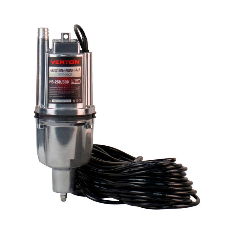 Насос вибрационный Verton НВ-25Н/300 (300 Вт,D-100мм,25 л/мин, глуб.4м,25м,нижн.заб.) - изображение 1
