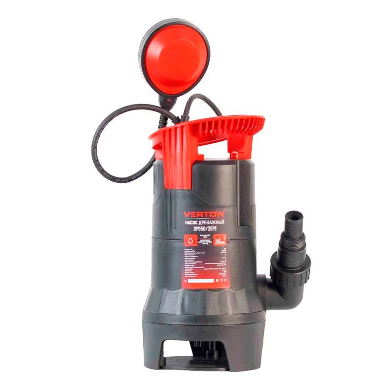 Дренажный насос для грязной воды Verton AQUA DP550/35PE(550Вт,Hmax-7м,190 л/мин,d.ч 35,пластик.корпу