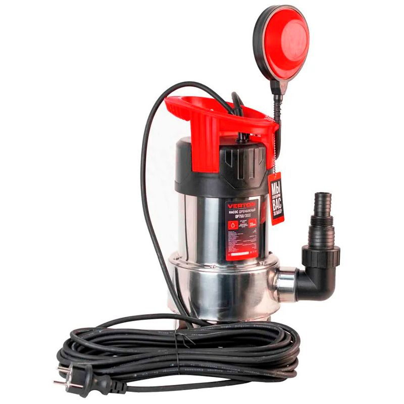 Дренажный насос для грязной воды Verton AQUA DP750/35SE(750Вт,Hmax-8м,225 л/мин,d.ч 35,нержав.корпус - изображение 4