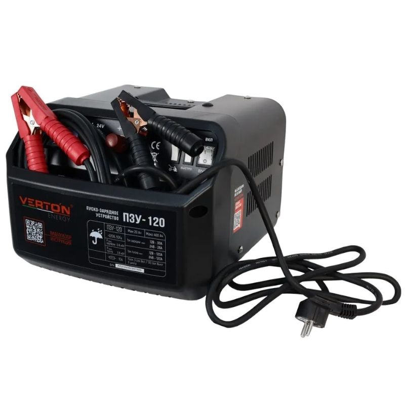 Пуско-зарядное устройство VERTON Energy ПЗУ-120 (230/50В/Гц,12/24В,емк20-400Ач,ток зар/зап.40А/120) - изображение 4