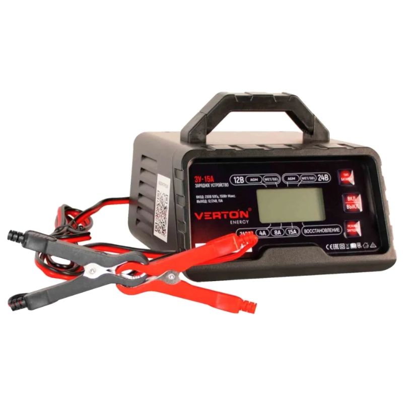 Зарядное устройство VERTON Energy ЗУ-15A (230/50 В/Гц, 250 Вт,12/24В,2,2-300 А/ч, LCD)