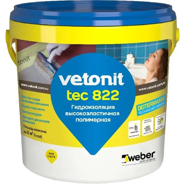 Мастика гидроизоляционная Vetonit Weber Tec 822 цвет серый 1.2 кг