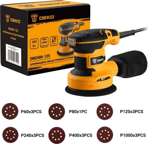 Виброшлифмашина эксцентриковая сетевая DEKO DKG400-125 (063-2203) 063-2203
