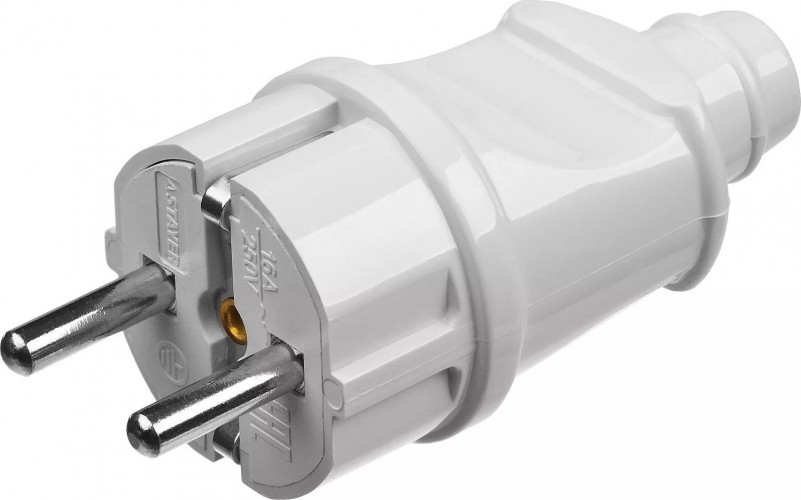 Вилка электрическая с заземлением STAYER MASTER 16а/220в, белая, прямая 55160-W 55160-W