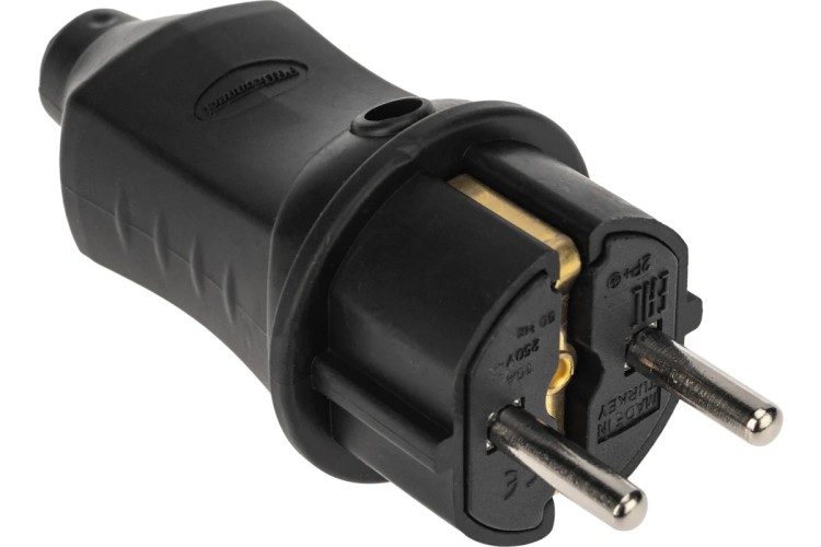 Вилка Proconnect 111-001-4 прямая влагозащищенная 2P+PE 230V, 16A, IP44 каучу