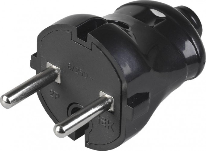 Вилка разборная IEK ВПп20-02 прямая без заземл. контакта 6а черн. EVP20-06-01-K02