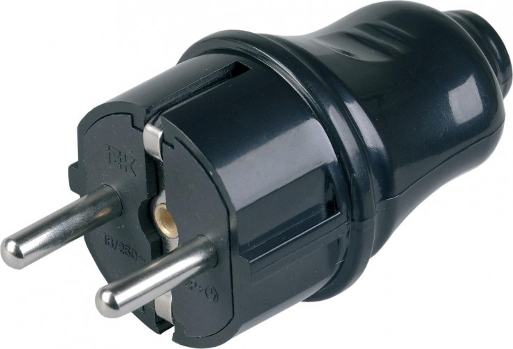 Вилка разборная прямая IEK ВПп10-02-Ст с заземляющим контактом 16А черная EVP10-16-01-K02