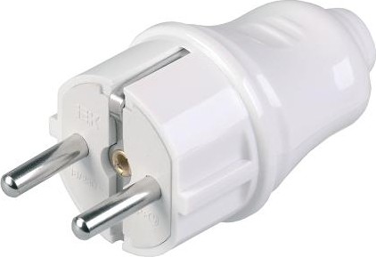 Вилка разборная прямая IEK ВПп10-01-Ст с заземляющим контактом 16А белая EVP10-16-01-K01