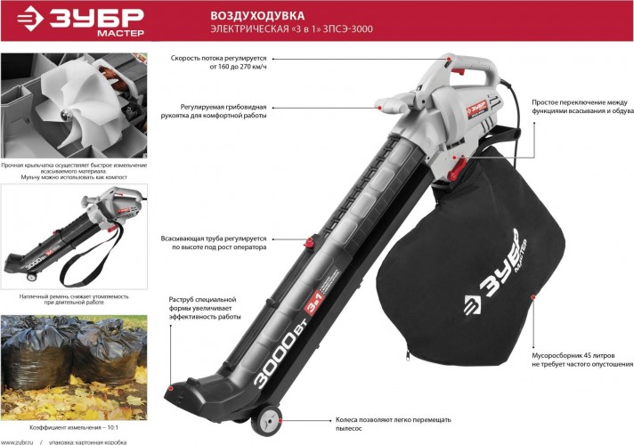 Воздуходувка-пылесос электрическая ЗУБР ЗПСЭ-3000 - изображение 5
