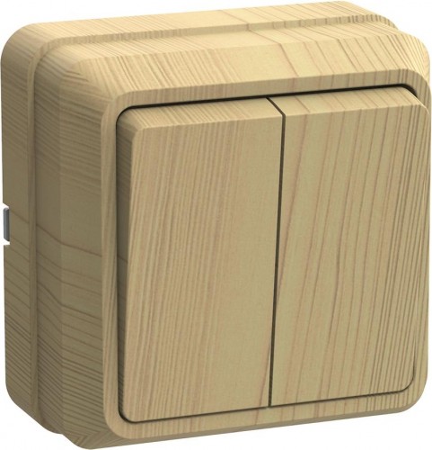 Выключатель 2-клавишный IEK ВС20-2-0-ОС 10А ОКТАВА для открытой установки сосна EVO20-K03-10-DC