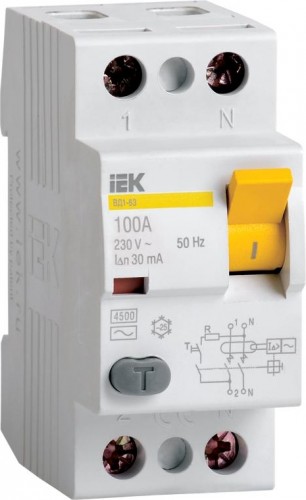 Выключатель дифференциальный (УЗО) IEK ВД1-63 2Р 63А 30мА MDV10-2-063-030