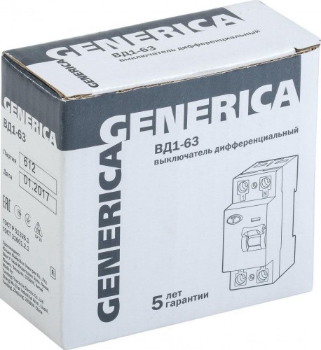 Выключатель дифференциальный (УЗО) IEK GENERICA ВД1-63 (узо) 2п 40А 30мА тип АС MDV15-2-040-030 - изображение 3