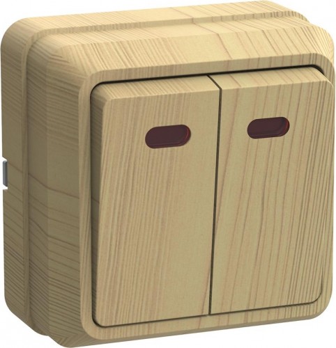 Выключатель двухклавишный IEK Октава ВС20-2-1-ОС 10А IP20 с индикацией, сосна EVO21-K03-10-DC