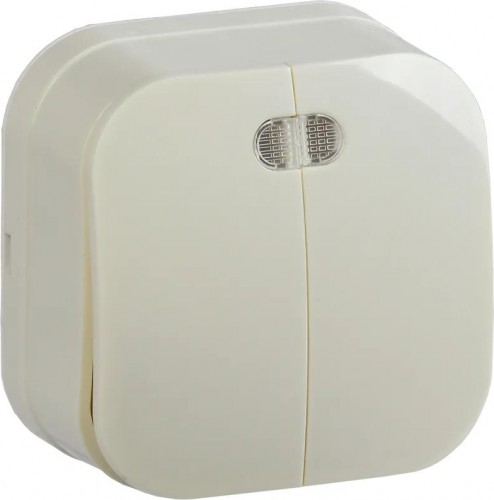 Выключатель двухклавишный IEK GLORY ВС20-2-1-ХК 10А с индикацией, кремовый EVH21-K33-10