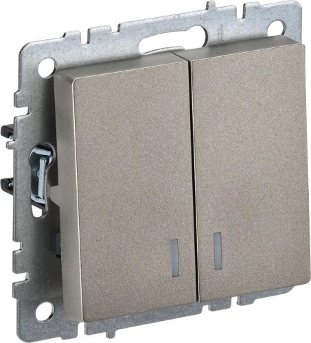 Выключатель двухклавишный IEK BRITE ВС10-2-1-БрШ 10А с индикацией, шампань BR-V20-1-10-K37