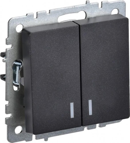 Выключатель двухклавишный IEK BRITE ВС10-2-1-БрЧ 10А с индикацией, черный BR-V20-1-10-K02