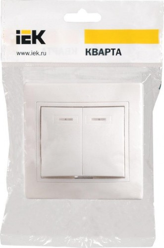Выключатель двухклавишный IEK Кварта ВС10-2-1-КБ 10А IP20 с индикацией, белый EVK21-K01-10-DM - изображение 2