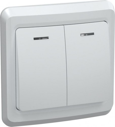 Выключатель двухклавишный IEK Вега ВС10-2-1-ВБ 10А IP20 с индикацией, белый EVV21-K01-10-DM