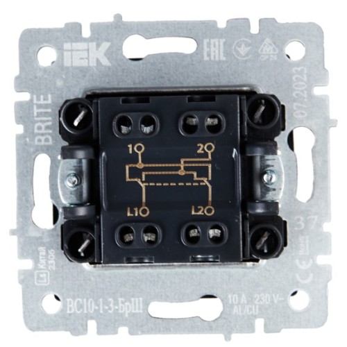 Выключатель IEK BRITE перекрестный 1-кл. 10А ВС10-1-3-БрШ шампань BR-V13-0-10-K37 - изображение 4