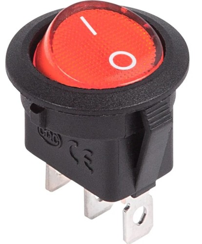 Выключатель клавишный круглый REXANT 12V 20А (3с) ON-OFF ( уп.10 штук ) красный с подсветкой  (RWB-214) 36-2585