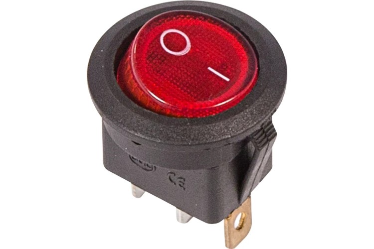 Выключатель клавишный круглый REXANT 250V 6A (3с) ON-OFF ( уп.10 штук ) красный с подсвет. (RWB-214, SC-214, MIRS-101-8) 36-2570