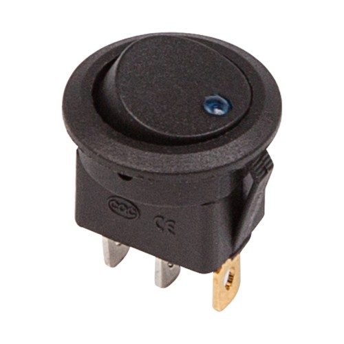 Выключатель клавишный круглый REXANT 12V 20А (3с) ON-OFF ( уп.10 штук ) черный с синей подсвет.(RWB-215, MIRS-101Е-8С/D) 36-2581