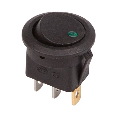 Выключатель клавишный круглый REXANT 12V 20А (3с) ON-OFF ( уп.10 штук ) черный с зеленой подсвет.(RWB-215, MIRS-101Е-8С/D) 36-2583