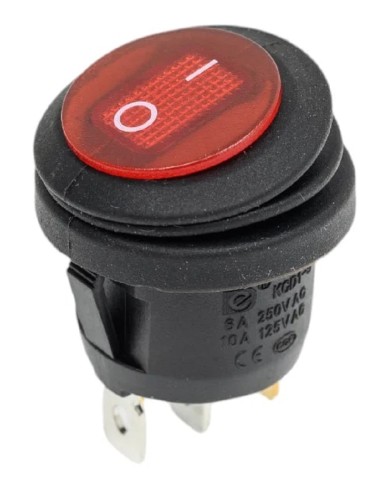 Выключатель клавишный круглый REXANT 250V 6А (3с) ON-OFF ( уп.10 штук ) красный с подсветкой ВЛАГОЗАЩИТА 36-2595