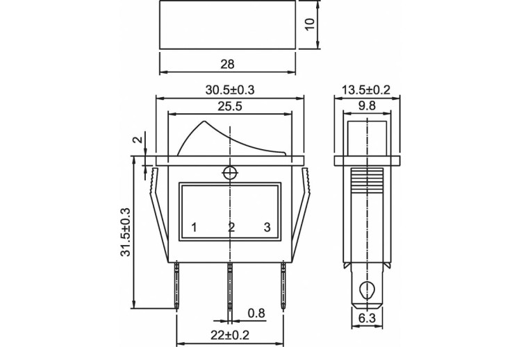 Выключатель клавишный REXANT 250V 15А (3с) ON-OFF ( уп.10 штук ) синий с подсветкой (RWB-404, SC-791, IRS-101-1C) 36-2211 - изображение 2