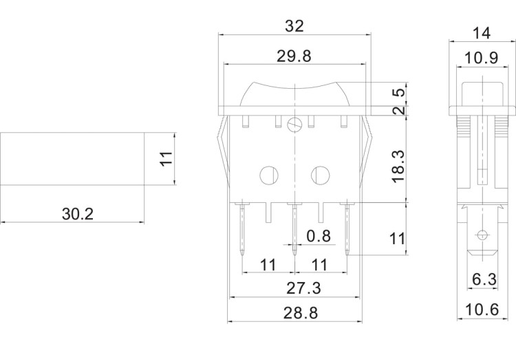 Выключатель клавишный REXANT 250V 15А (3с) ON-OFF-ON ( уп.10 штук ) черный с нейтралью (RWB-411, SC-791) 36-2220 - изображение 2