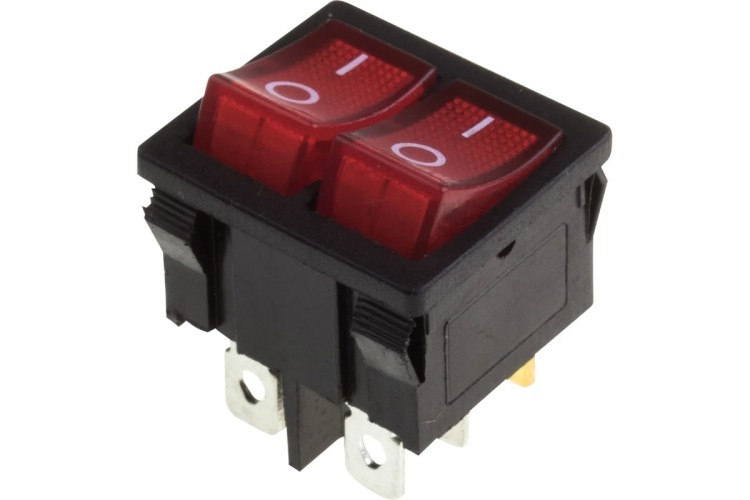 Выключатель клавишный REXANT 250V 6А (6с) ON-OFF ( уп.10 штук ) красный с подсветкой ДВОЙНОЙ Mini (RWB-305) 36-2160